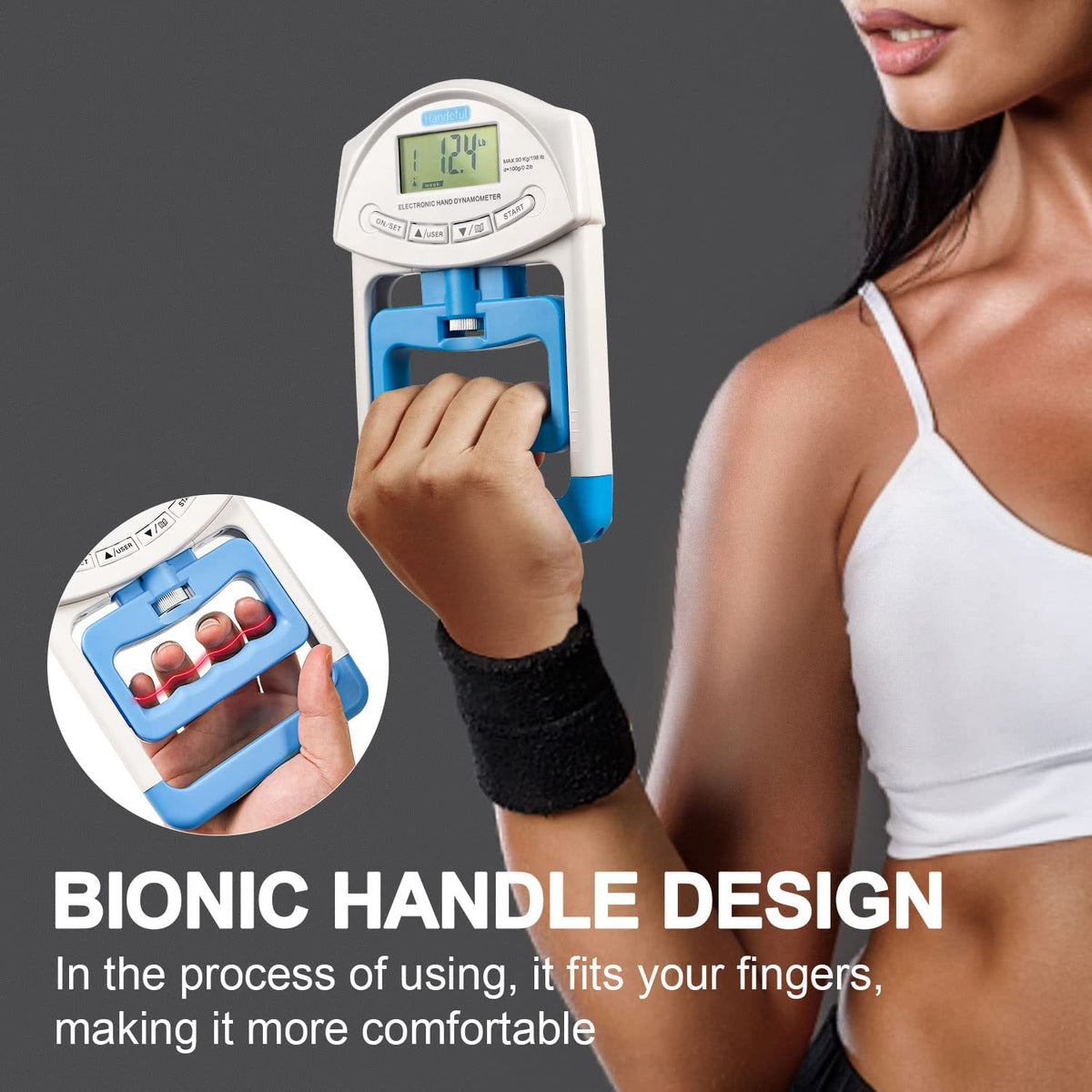 Grip Strength Tester, Hand Grip Dynamometer (198Lbs / 90Kgs), Electronic Handgrip Testing for Sports Home School Use