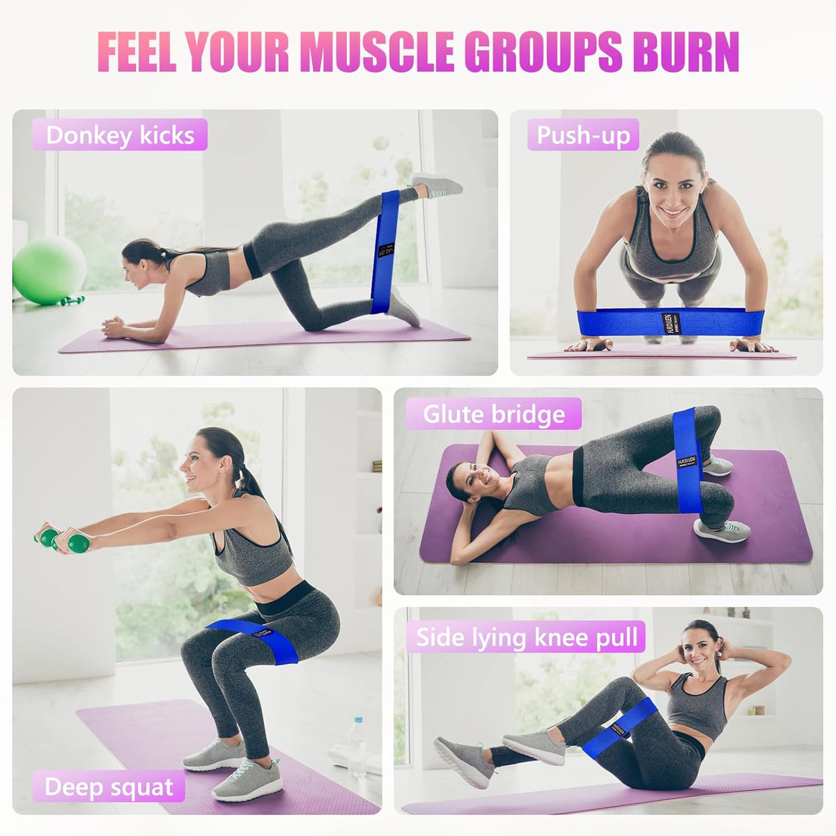 Resistance Bands for Working Out, Exercise Workout Bands for Women & Men, 5 Levels Elastic Stretch Bands for Exercise with Carry Bag for Physical Therapy, Home Fitness, Strength Training, Yoga