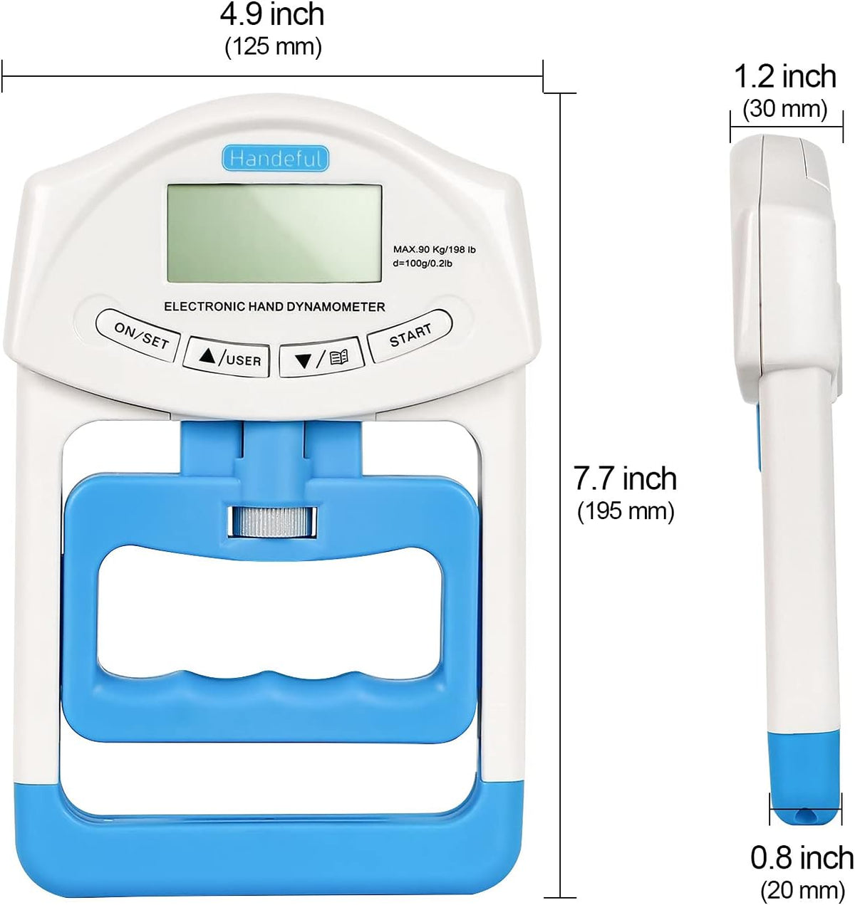 Grip Strength Tester, Hand Grip Dynamometer (198Lbs / 90Kgs), Electronic Handgrip Testing for Sports Home School Use