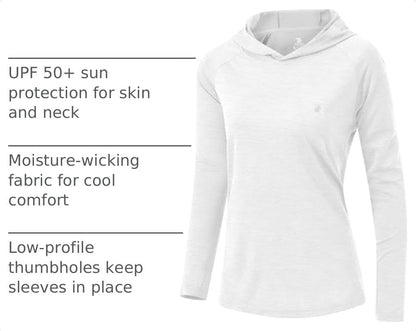 Womens UPF 50+ Sun Protection Hoodie Shirt Long Sleeve Fishing Hiking Outdoor UV Shirt Lightweight