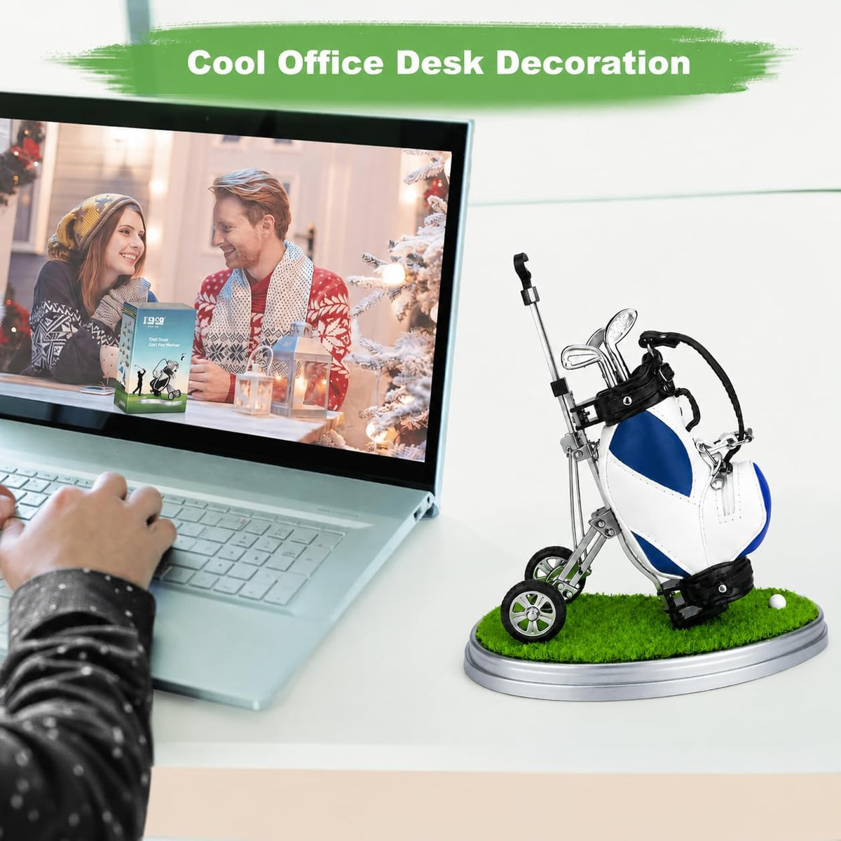 Golf Pens with Golf Bag Holder, Novelty Unique with 3 Pieces Aluminum Pen for Golf Fanatic, Excellent Office Desk Display