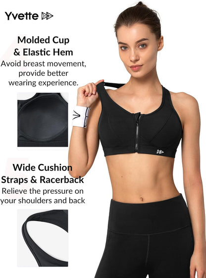 Zip Front High Impact Sports Bra for Large Bust