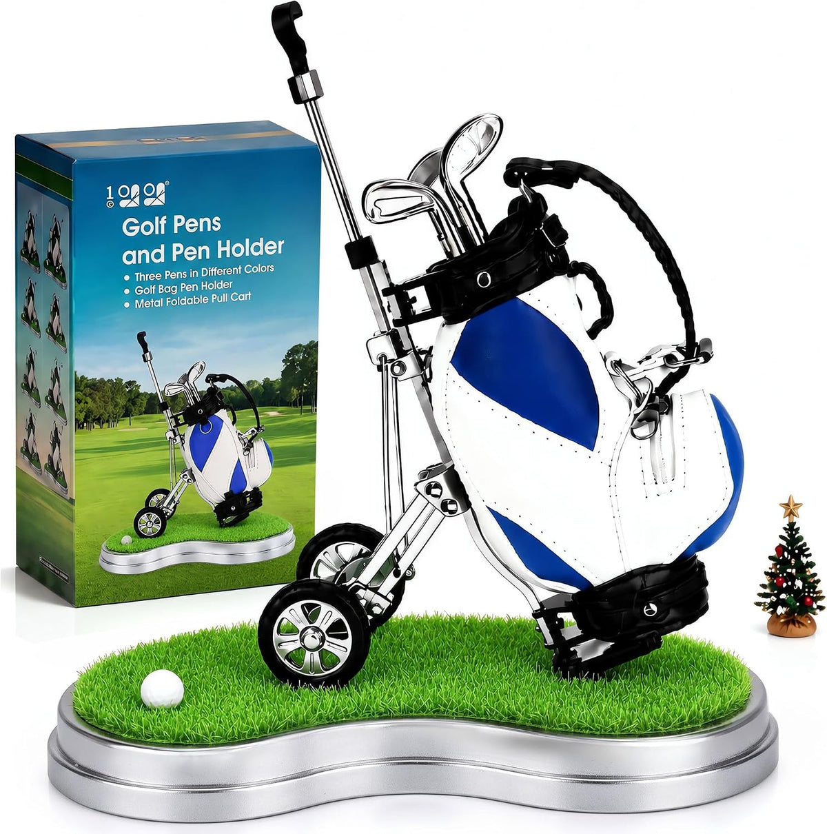Golf Pens with Golf Bag Holder, Novelty Unique with 3 Pieces Aluminum Pen for Golf Fanatic, Excellent Office Desk Display