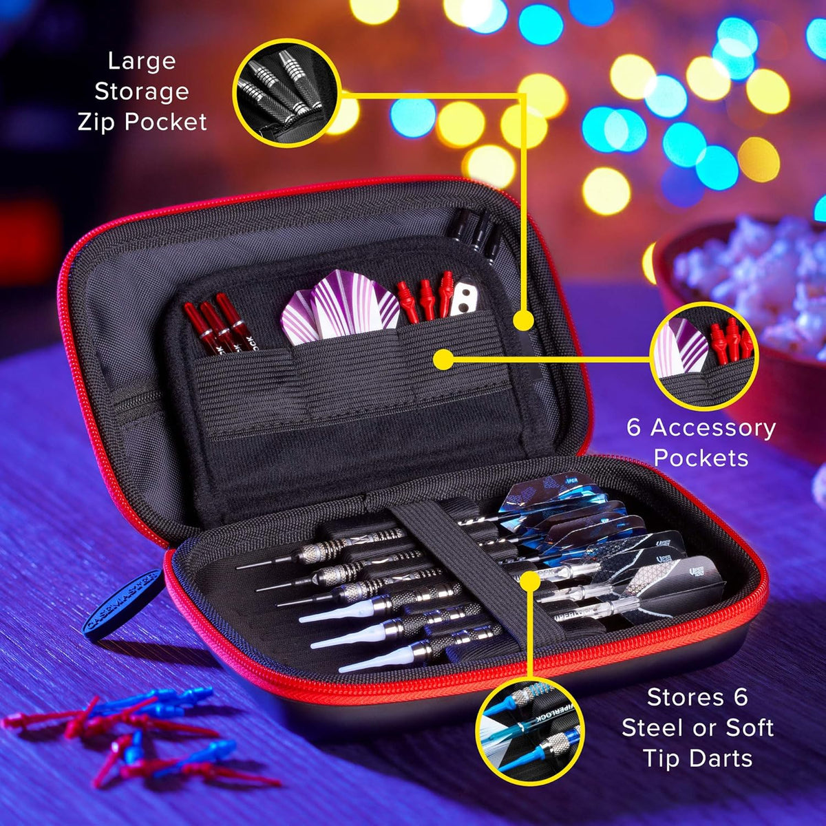 Sentinel Dart Case with Zipper - Holds 6 Darts - Tactech Foam Protection Red